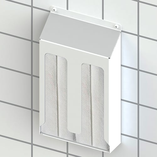 ligature-resistant double bay c-fold paper towel dispenser in white.