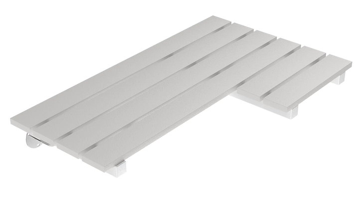 Right-Side ADA Folding Slatted Shower Seat with Teak Finish