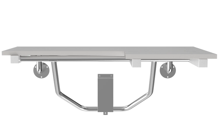 Right-Side ADA Folding Slatted Shower Seat with Teak Finish