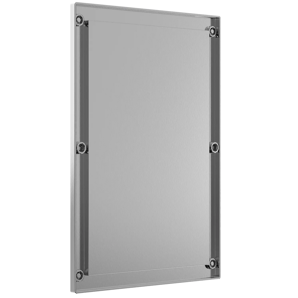 Front-mounted stainless steel mirror for security settings.