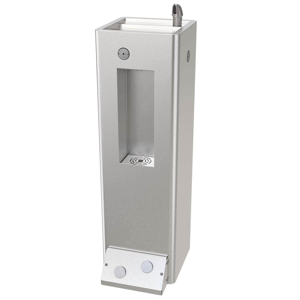 ECO-DF-BF Series Economy Outdoor Pedestal Drink Fountain with Bottle Filler with Optional Foot Button Activation