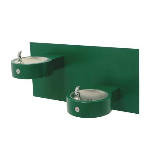 Bi-level stainless steel wall-mounted drinking fountain with ADA-accessible lower bowl