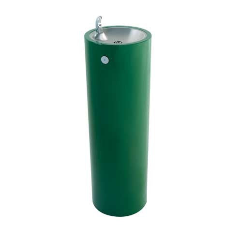 Round pedestal outdoor drinking fountain with ADA-compliant design