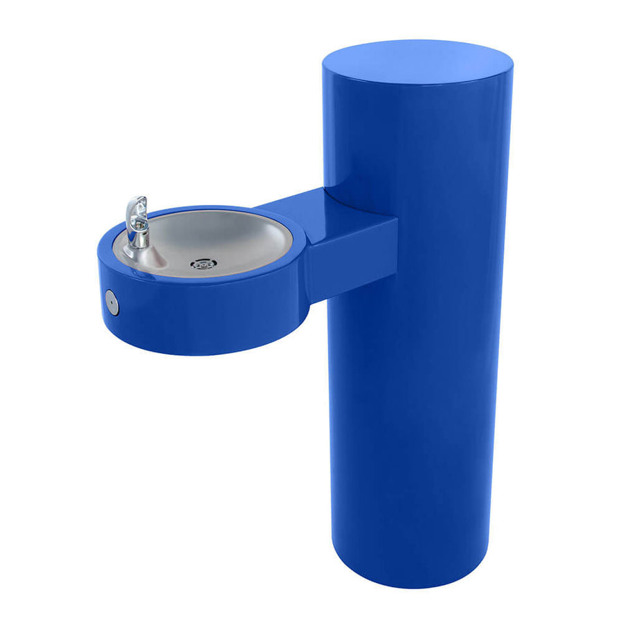 ADA-compliant barrier-free drinking fountain with pedestal design for outdoor use