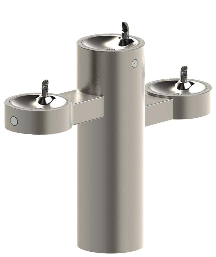 Tri-Level Pedestal Mounted Round Barrier Free Drinking Fountain