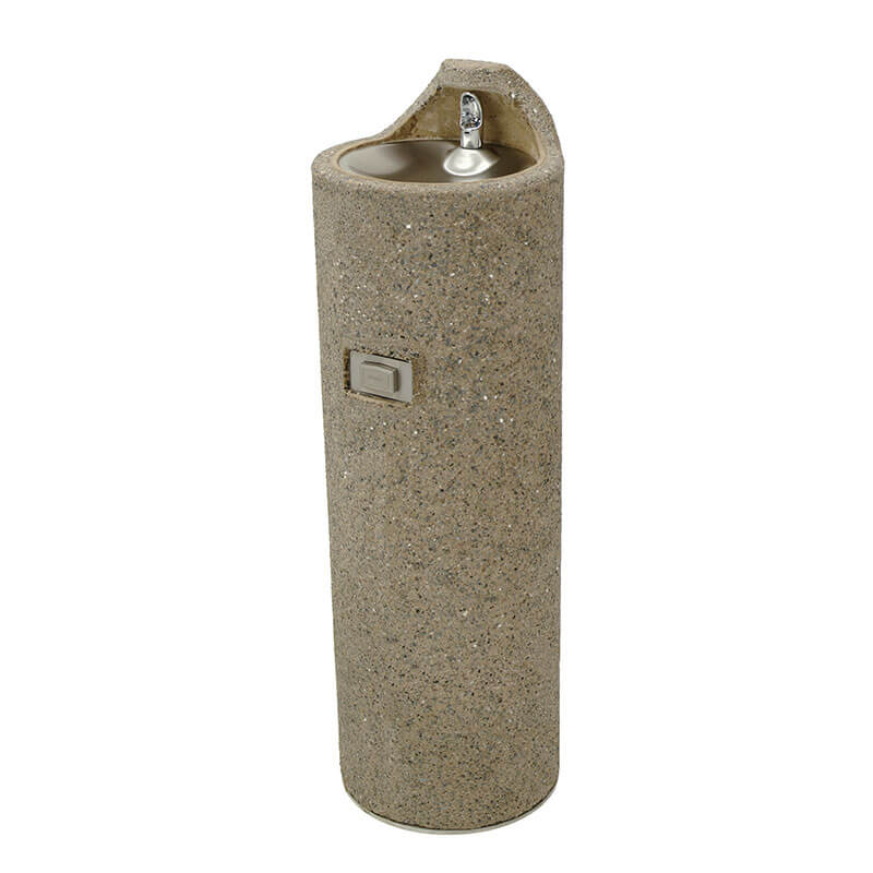 Heavy-duty concrete round drinking fountain with ground-level basin