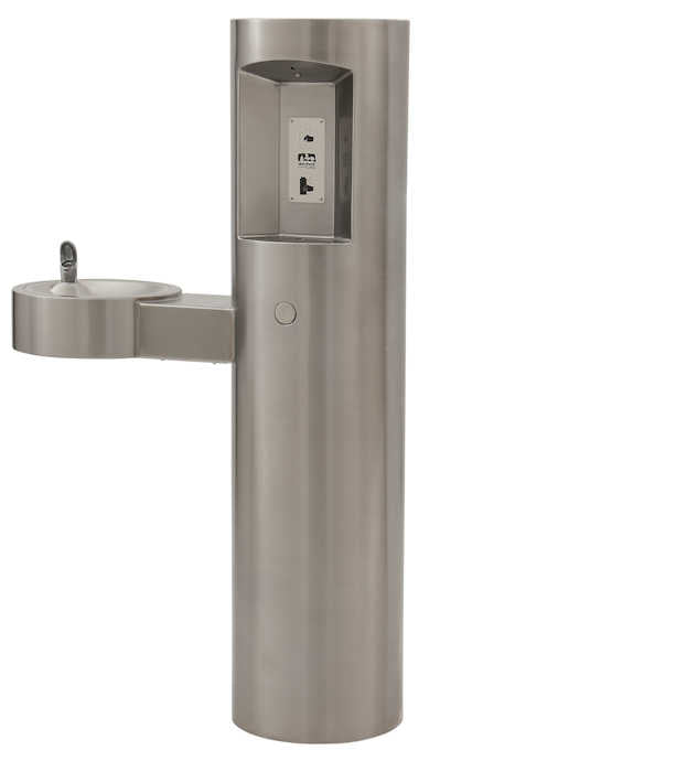 Stainless steel outdoor pedestal style ADA bottle filler fountain combo