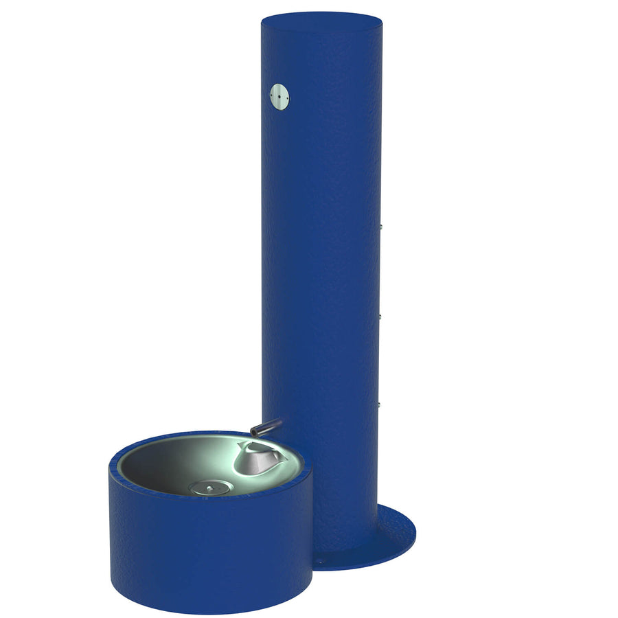 Stainless steel round pedestal pet drinking fountain with push-button bubbler
