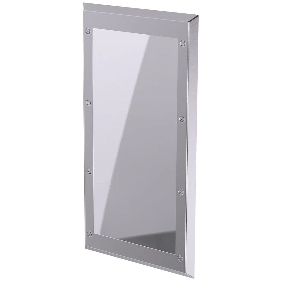 Ligature-resistant 13" x 23.625" stainless steel mirror designed to provide safety and security in washrooms.