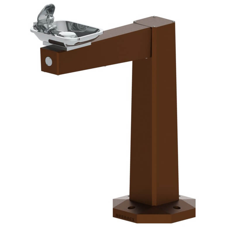 Outdoor bowl-style drinking fountain with ADA-compliant pedestal base