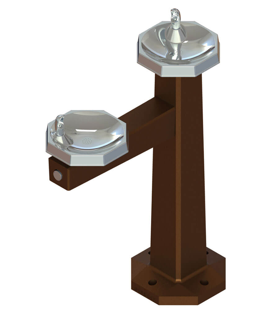 Bi-level dual bowl architectural drinking fountain with pedestal base