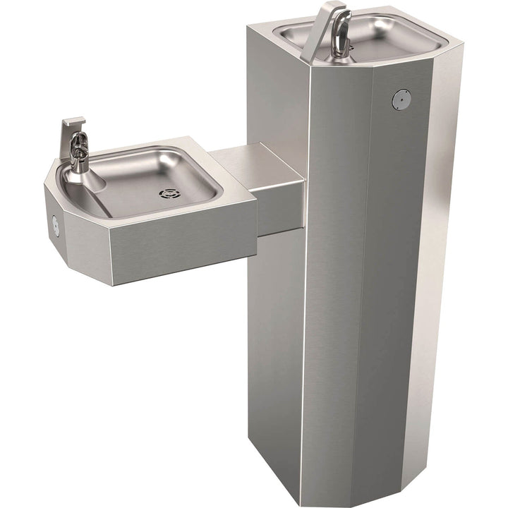 Barrier-Free Bi-Level Square Stainless Steel Pedestal Drinking Fountain