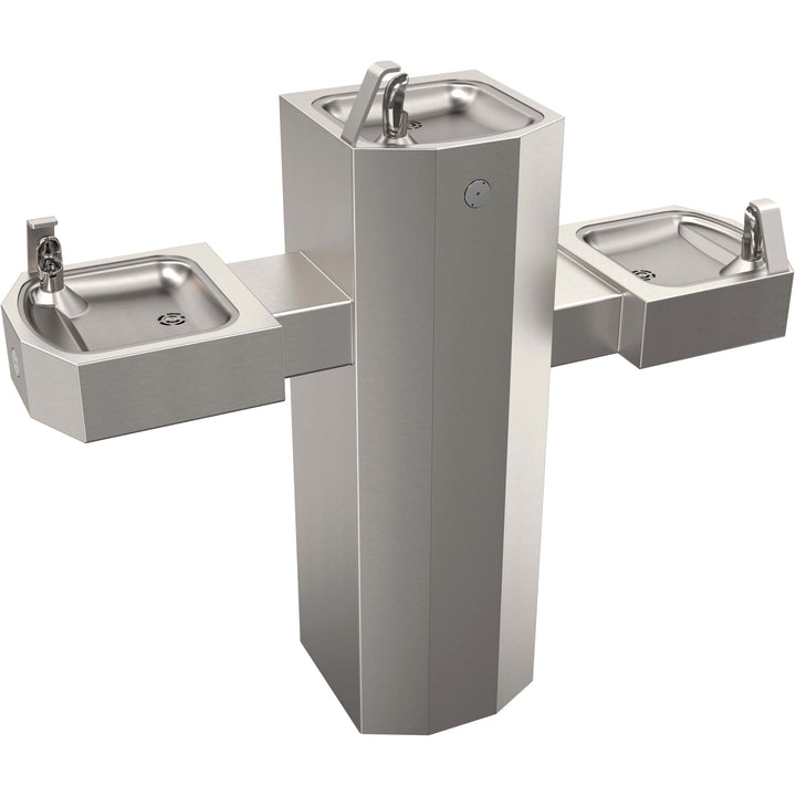 Barrier-Free Tri-Level Square Stainless Steel Pedestal Drinking Fountain