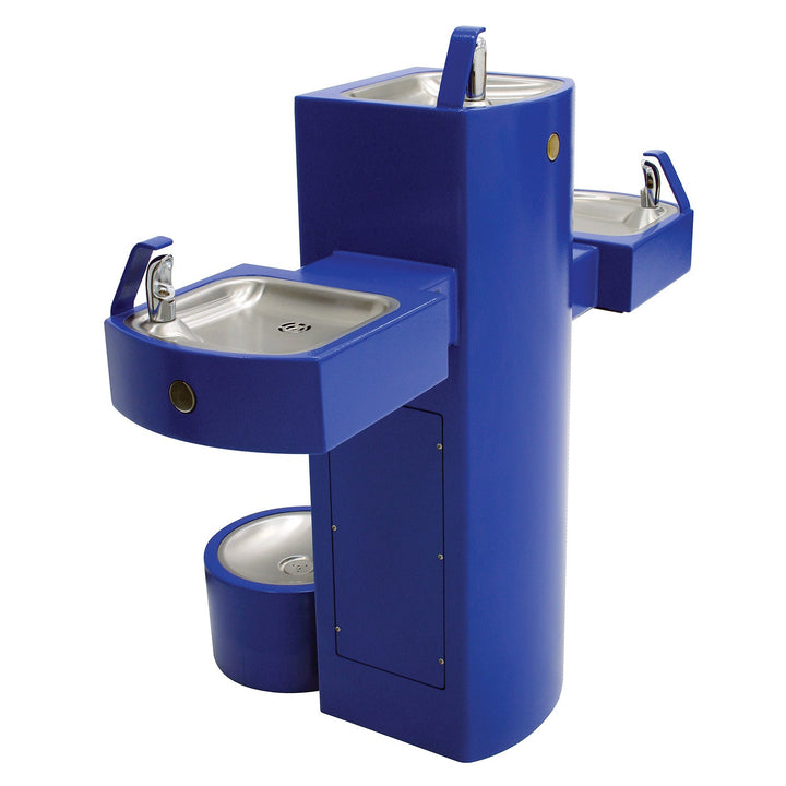 Barrier-Free Tri-Level Square Stainless Steel Pedestal Drinking Fountain