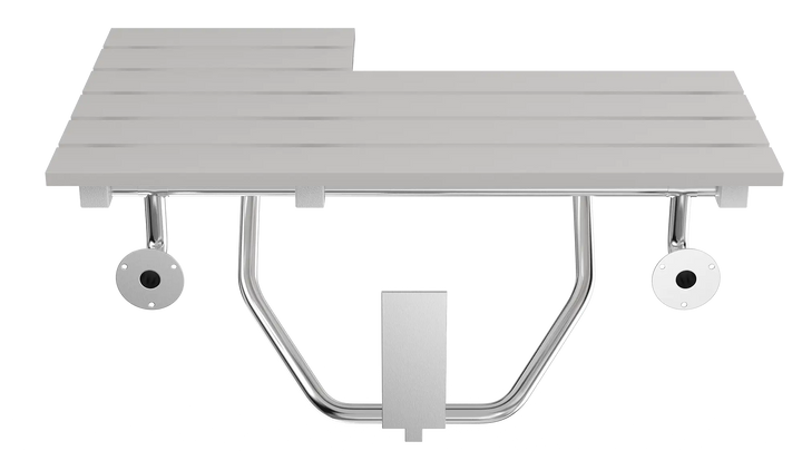 Right-Side ADA Folding Slatted Shower Seat with Teak Finish