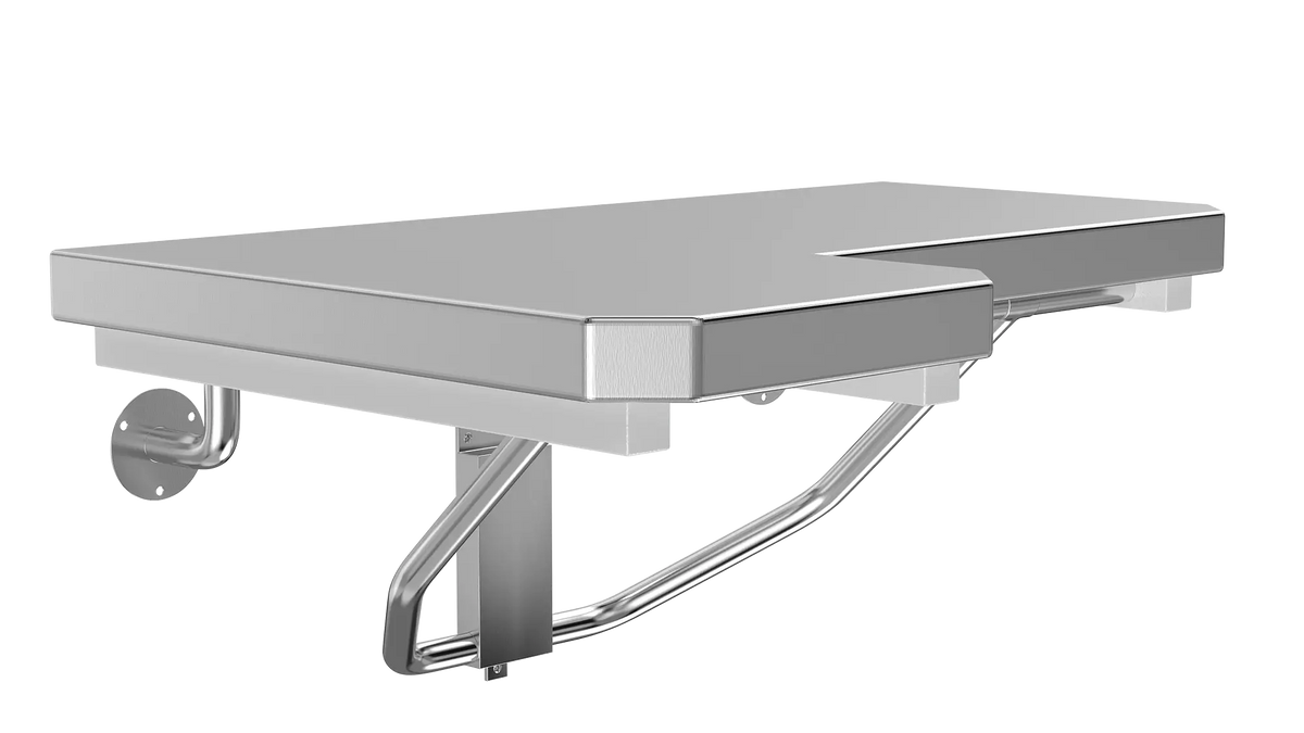 Left-Side ADA Stainless Steel Fold-Down Shower Seat.
