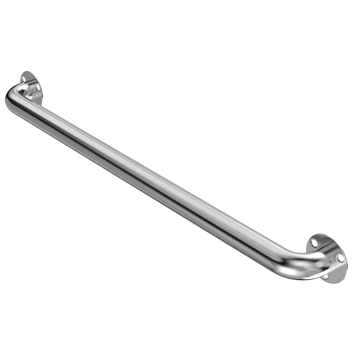 A 30-inch stainless steel shower grab bar with a satin finish, featuring flanges for wall mounting.