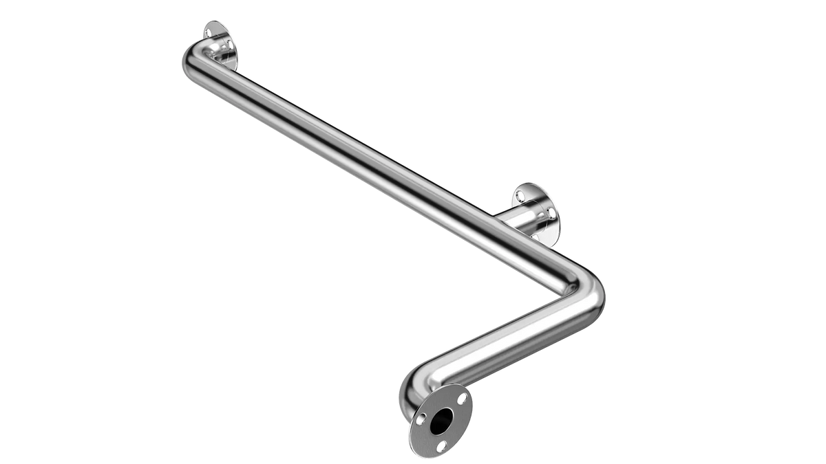 A 32" x 18” ADA-Compliant Stainless Steel Wall Grab Bar for corner of washroom.