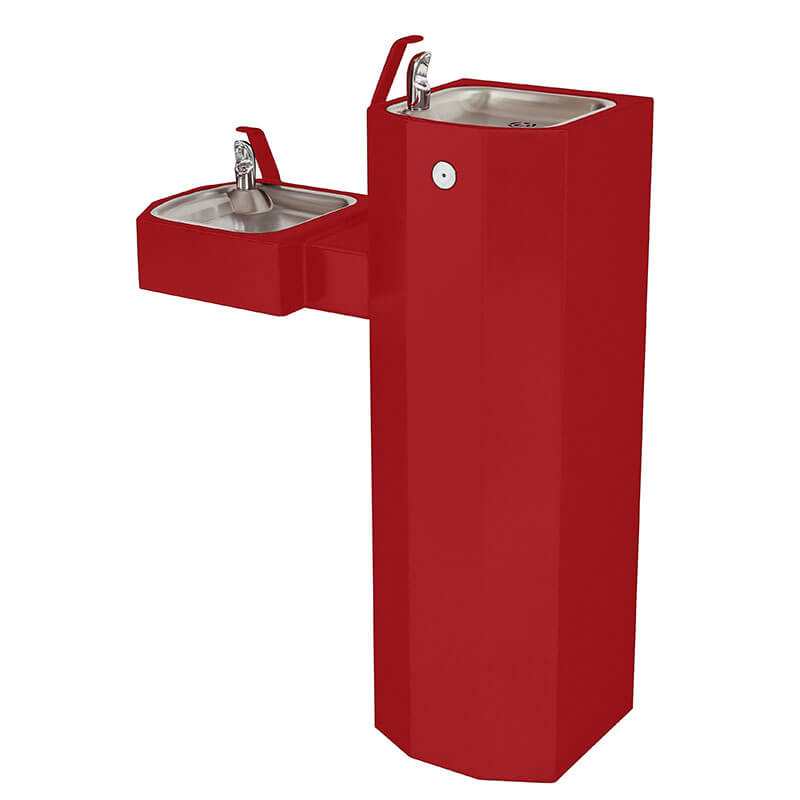 Barrier-Free Bi-Level Square Stainless Steel Pedestal Drinking Fountain