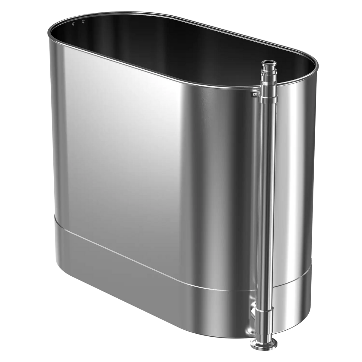 A silver stainless steel 75 gallon stationary cold tank for ice bath recovery.