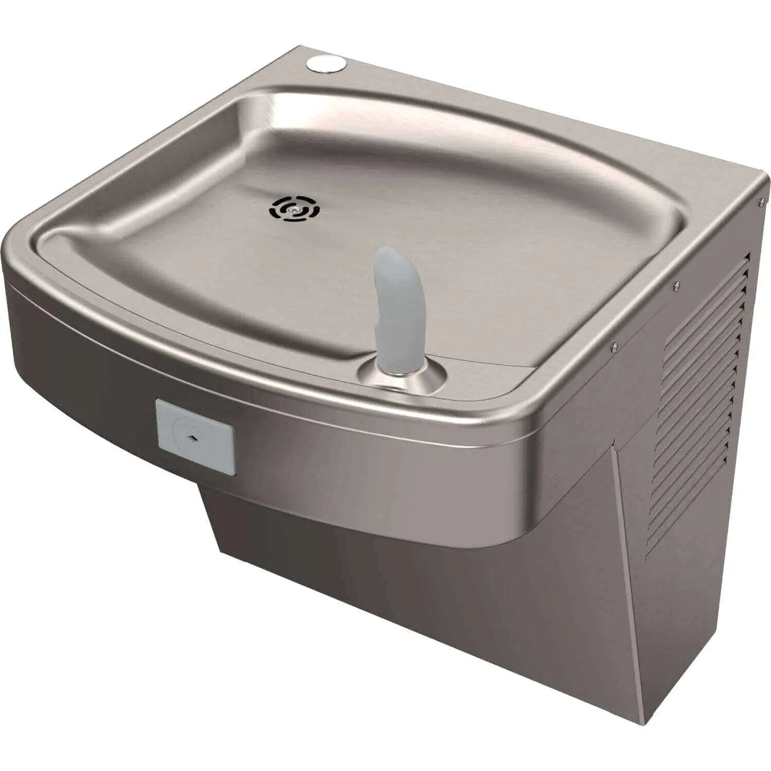 Wall-Mounted, Pushbutton Drinking Fountain with All-Stainless Steel Water Bottle Filling Station - In-Unit Refrigeration (8 GPH), ADA