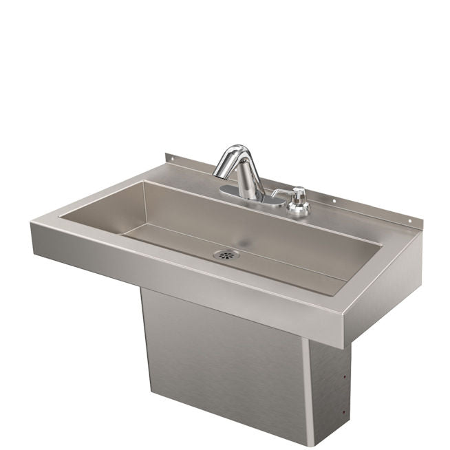 Deluxe One-Station Stainless Steel Trough Sink with sensor faucet and soap dispenser 