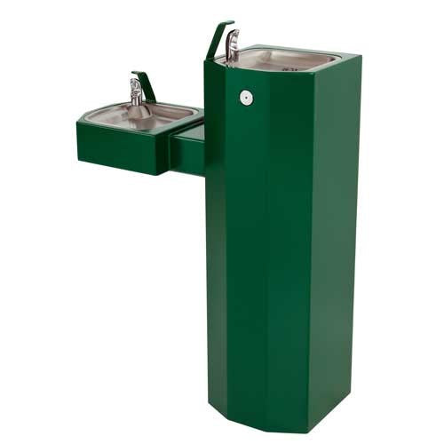 Barrier-Free Bi-Level Square Stainless Steel Pedestal Drinking Fountain