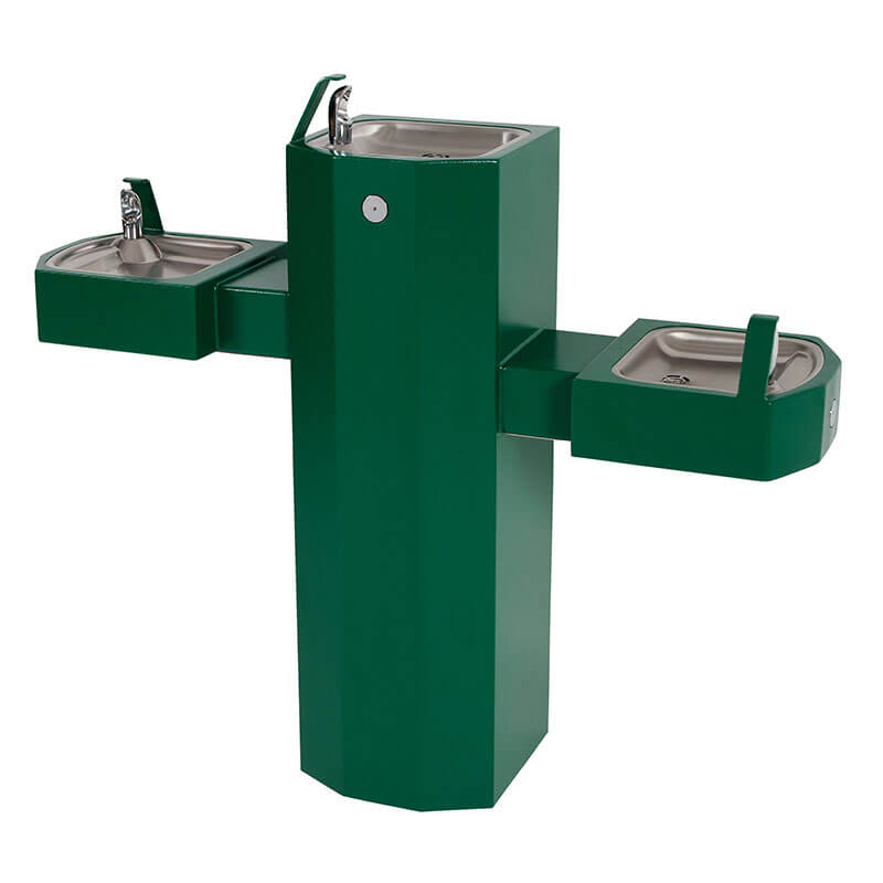 Barrier-Free Tri-Level Square Stainless Steel Pedestal Drinking Fountain