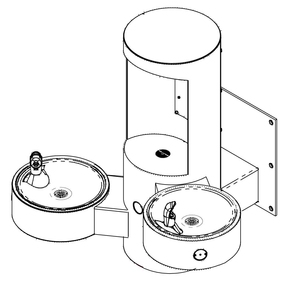 Wall Mounted Bottle Filler with Two Drinking Fountains