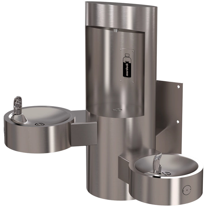 Wall Mounted Bottle Filler with Two Drinking Fountains