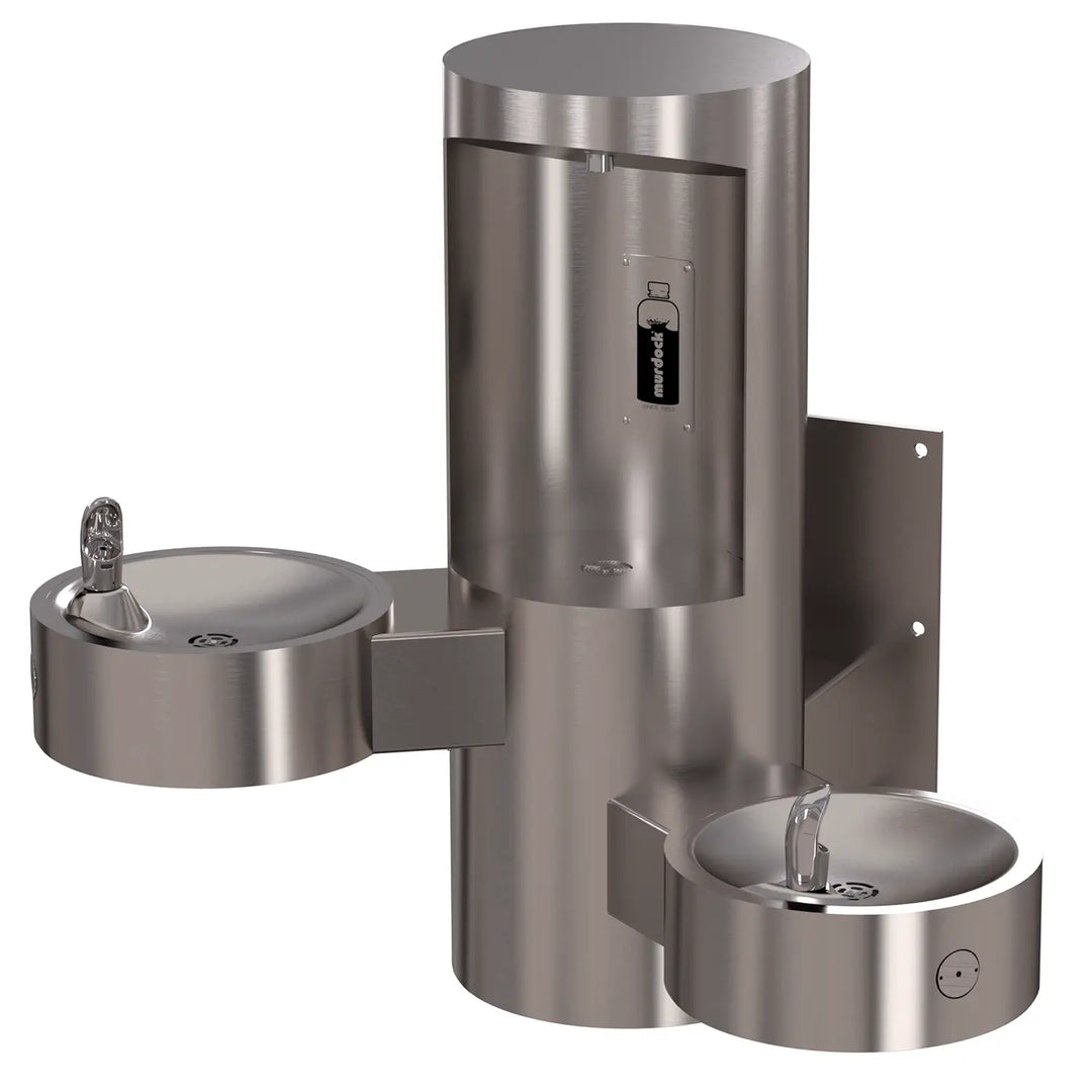 Wall Mounted Bottle Filler with Two Drinking Fountains