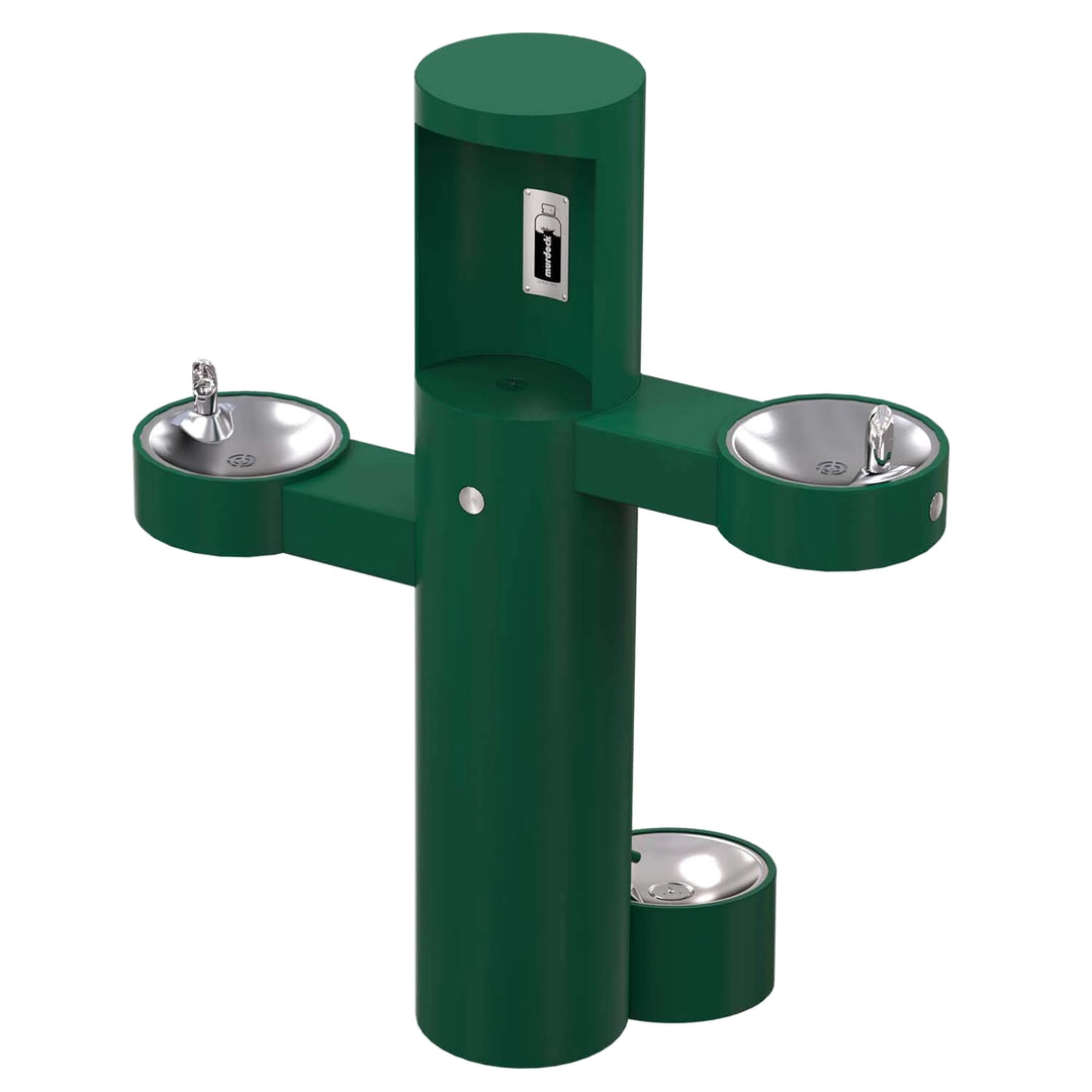 Pedestal Mounted Bottle Filler with Bi-Level Drinking Fountains