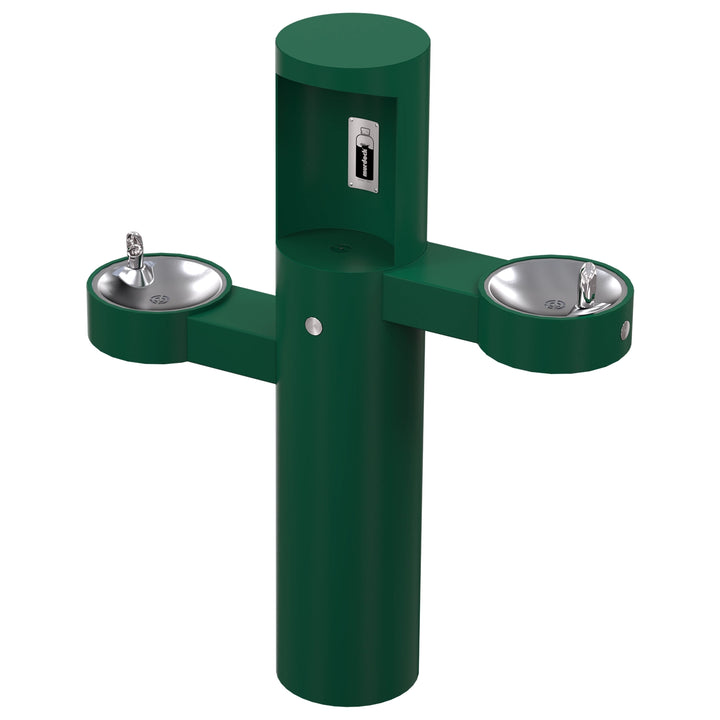 Pedestal Mounted Bottle Filler with Bi-Level Drinking Fountains