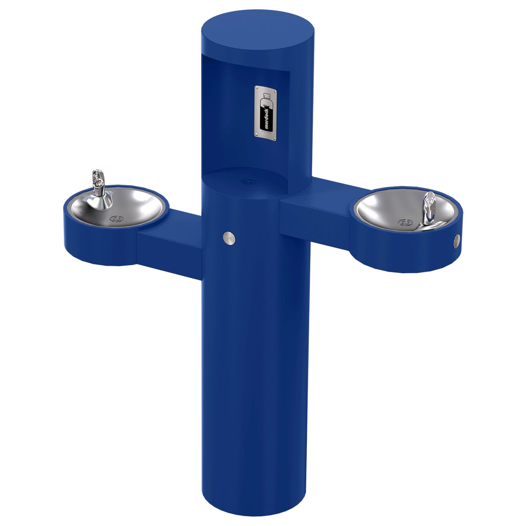 Pedestal Mounted Bottle Filler with Bi-Level Drinking Fountains
