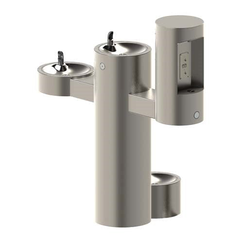 GYV Series Pedestal Mounted Bi-Level Drinking Fountains with Bottle Filler on Arm
