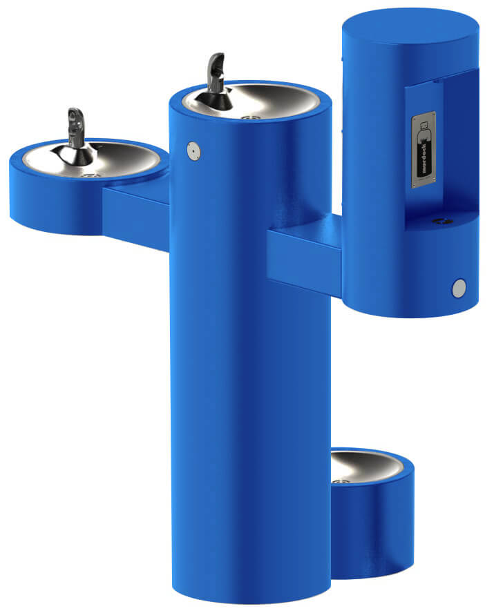 GYV Series Pedestal Mounted Bi-Level Drinking Fountains with Bottle Filler on Arm