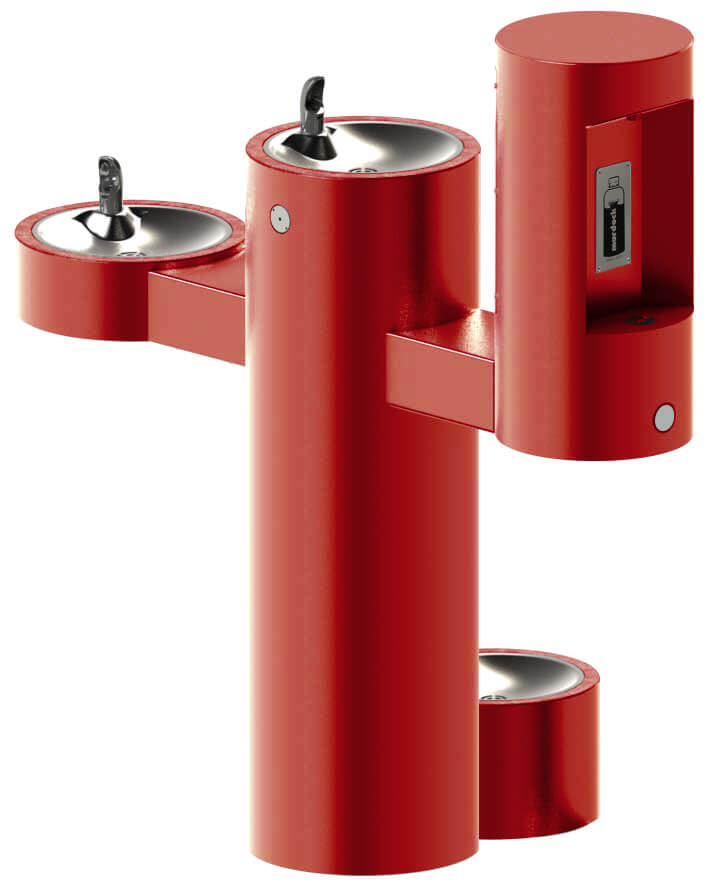 GYV Series Pedestal Mounted Bi-Level Drinking Fountains with Bottle Filler on Arm