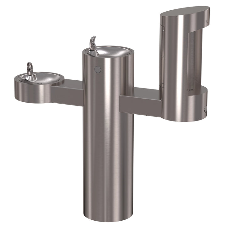 Pedestal Mounted Bi-Level Drinking Fountains with Bottle Filler on Arm