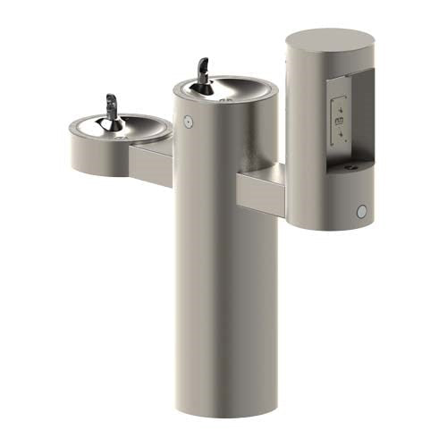 GYV Series Pedestal Mounted Bi-Level Drinking Fountains with Bottle Filler on Arm