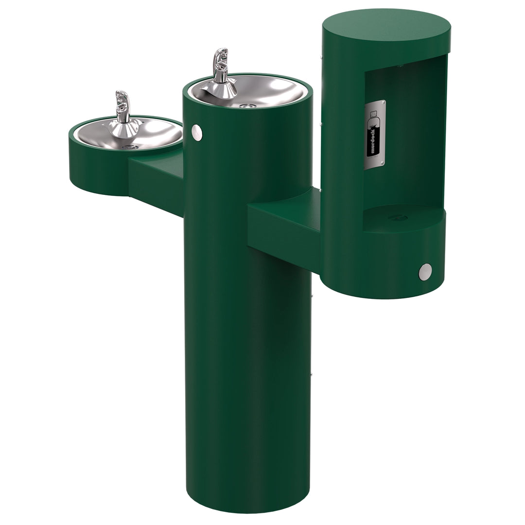Pedestal Mounted Bi-Level Drinking Fountains with Bottle Filler on Arm