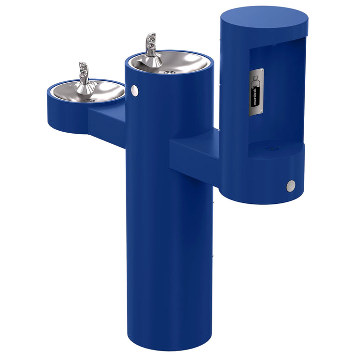 Pedestal Mounted Bi-Level Drinking Fountains with Bottle Filler on Arm