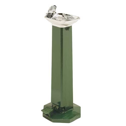 Square pedestal retro-style drinking fountain with foot pedal operation