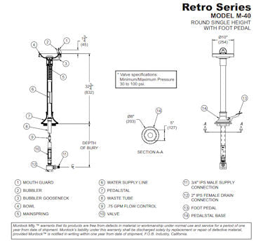 Foot Pedal Operated Round Retro Style Drinking Fountain