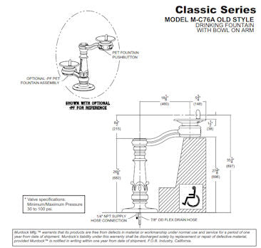 Bowl on Arm Classic Style Drinking Fountain