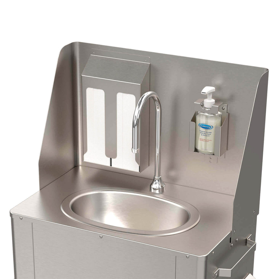 Stainless Steel Sink Splash Guard with 2-Bay Paper Holder and Soap Holder