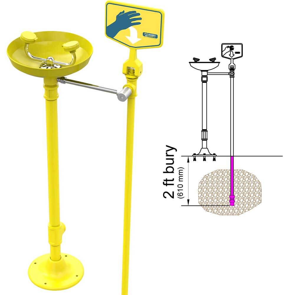 2 Feet, Frost-Proof Bury, Pedestal Mount Eye Wash Illustration