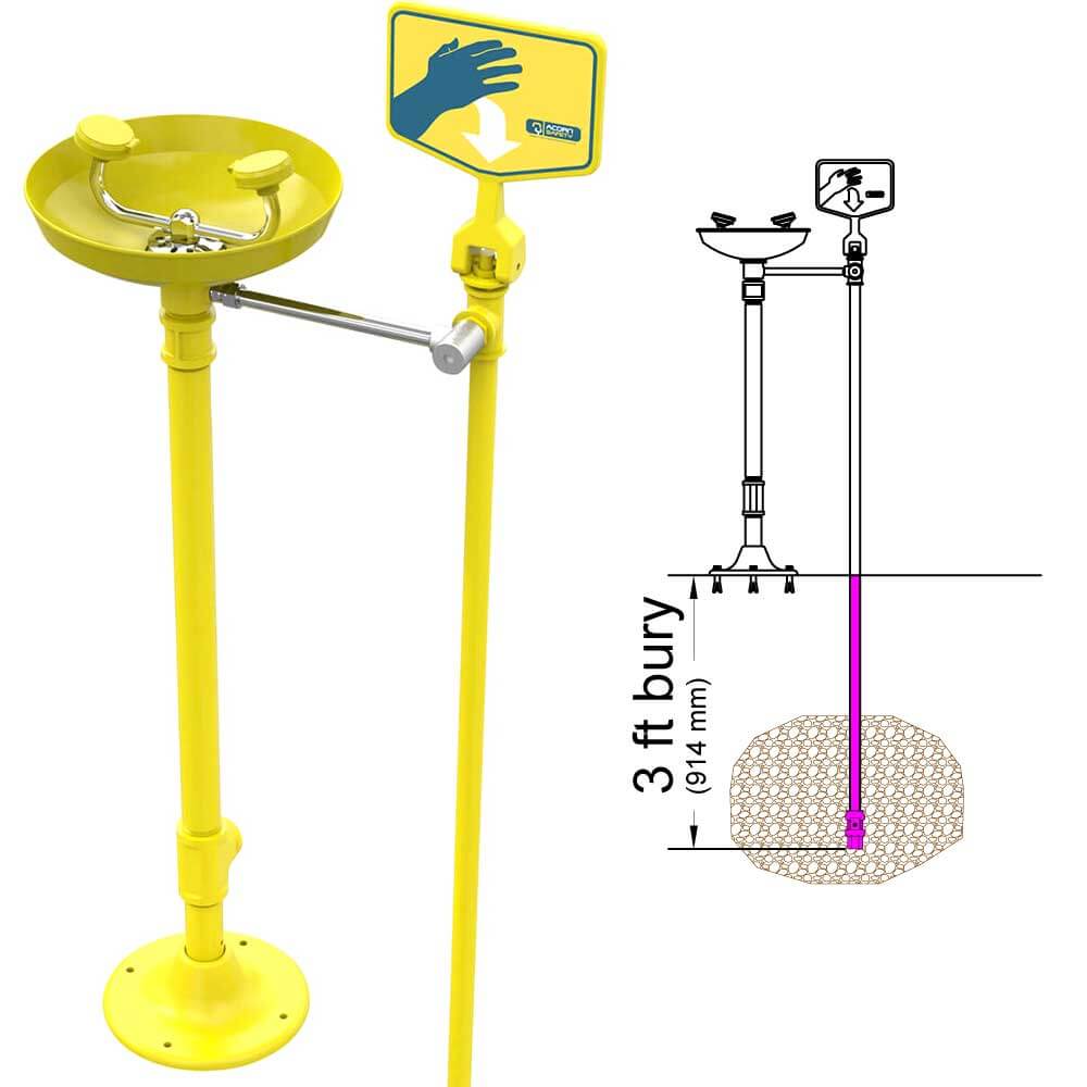 3 Feet, Frost-Proof Bury, Pedestal Mount Eye Wash Illustration
