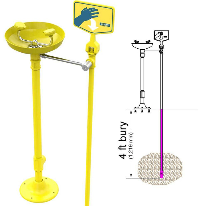 4 Feet, Frost-Proof Bury, Pedestal Mount Eye Wash Illustration
