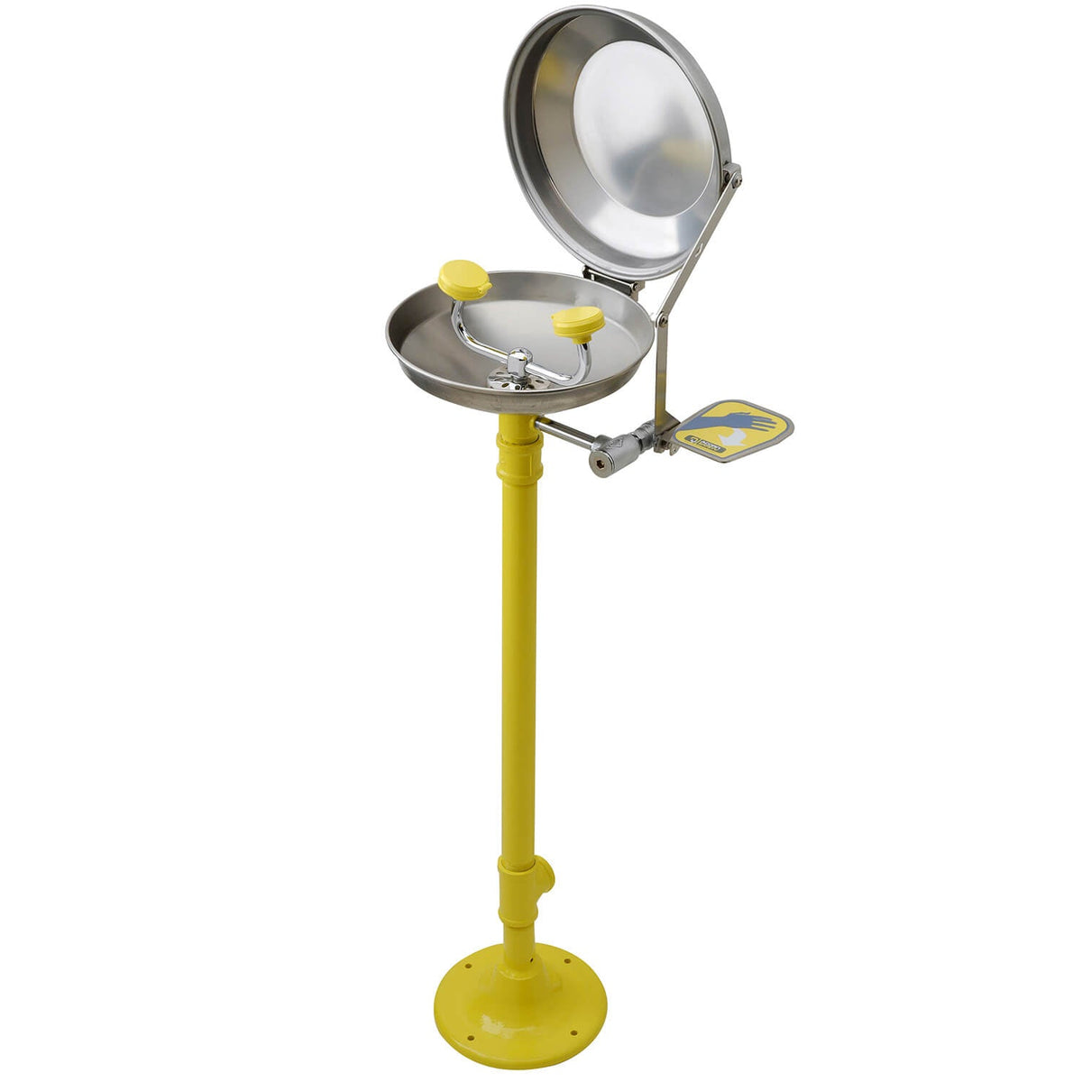 S0340 - Stainless Steel Bowl, Pedestal Mount Eye Wash with Clam-Shell Cover