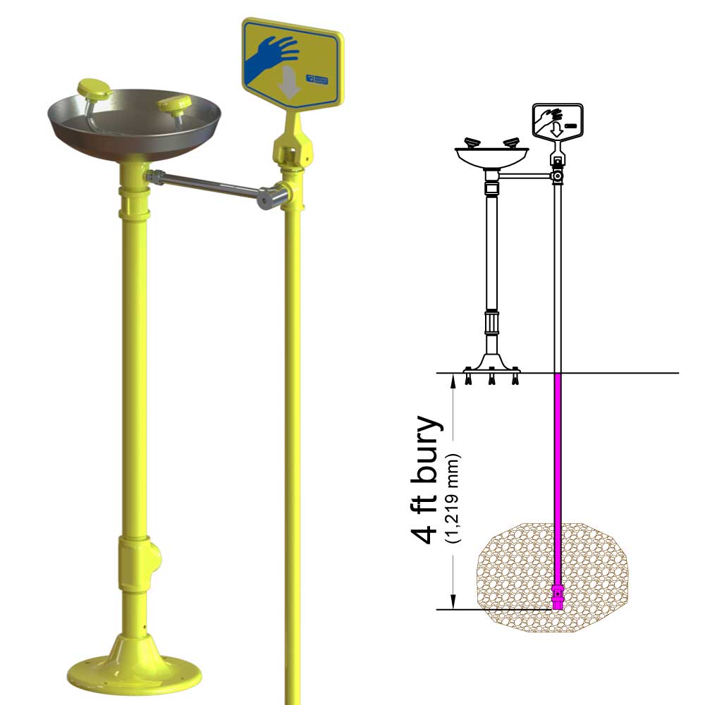 S0340-FPB - Frost Proof Bury, Stainless Steel Bowl, Pedestal Mount Eye Wash Illustration